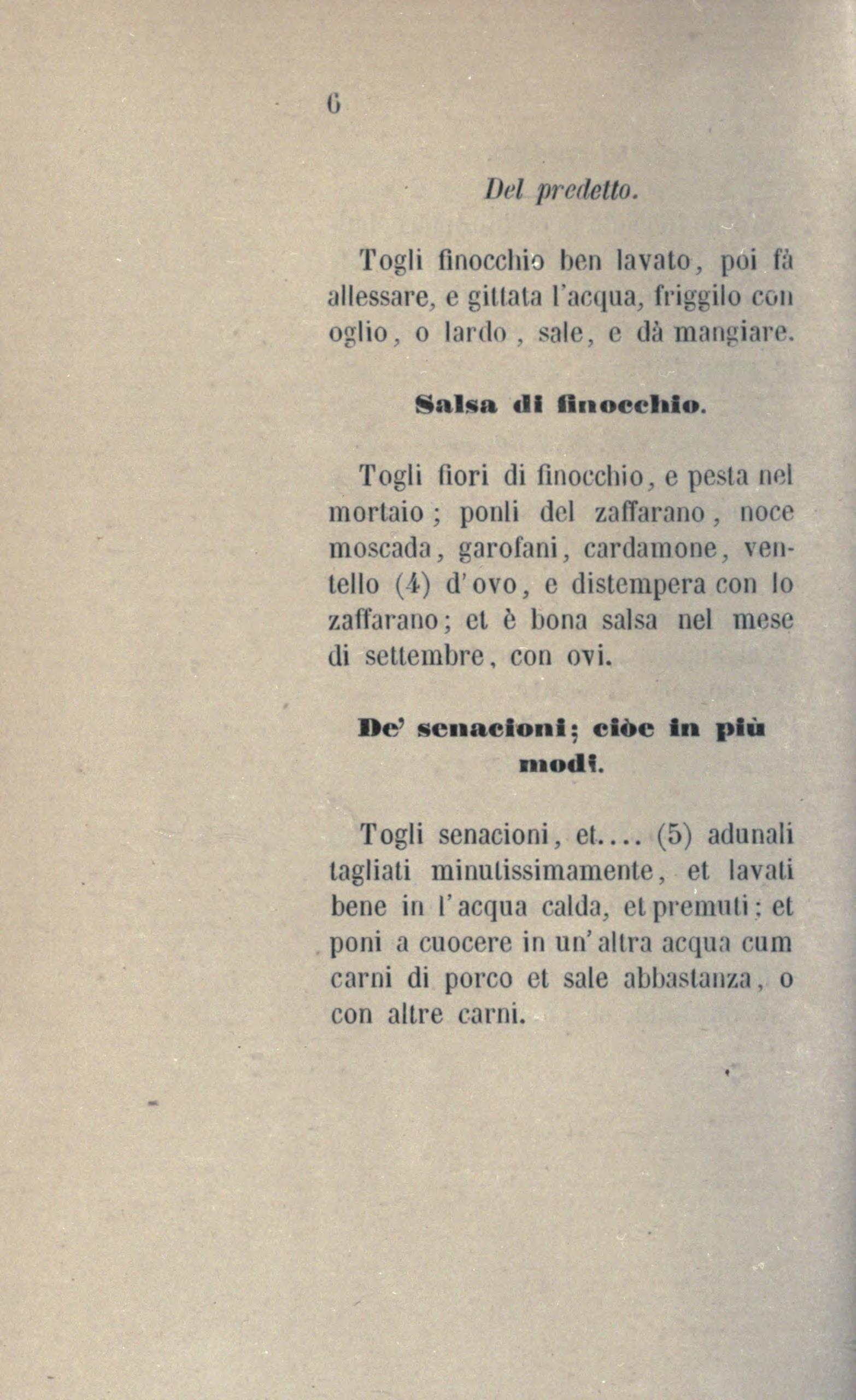 Fenchelblüten-Sauce mit Eigelb - Originalseite aus Anonimo Toscano - Libro della cocina