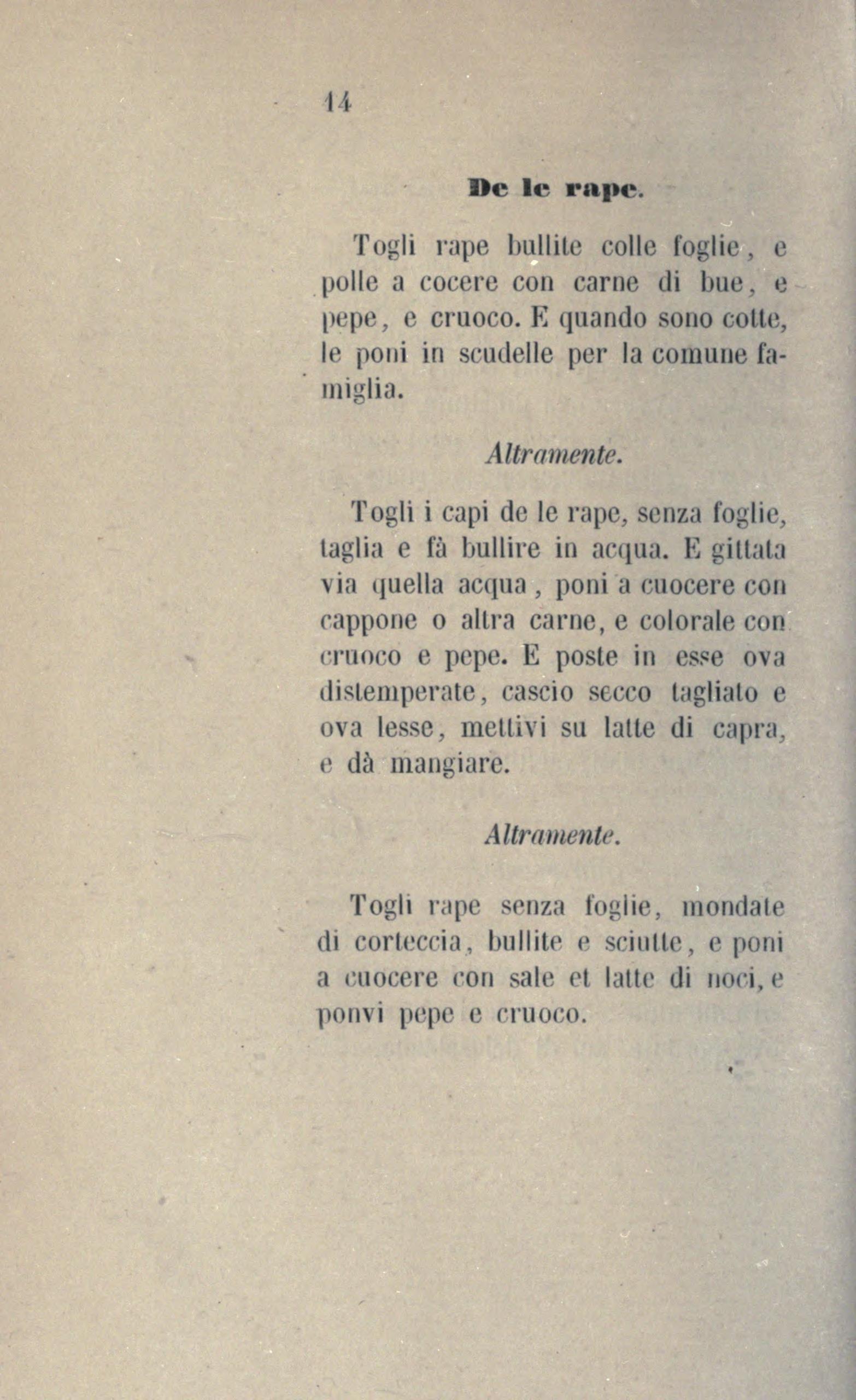 Rüben auf vier Arten - Originalseite aus Anonimo Toscano - Libro della cocina