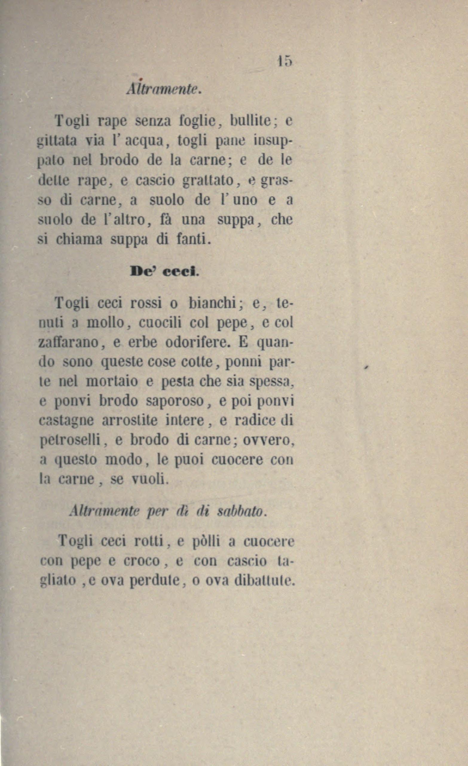 Kichererbsen auf verschiedene Arten - Originalseite aus Anonimo Toscano - Libro della cocina