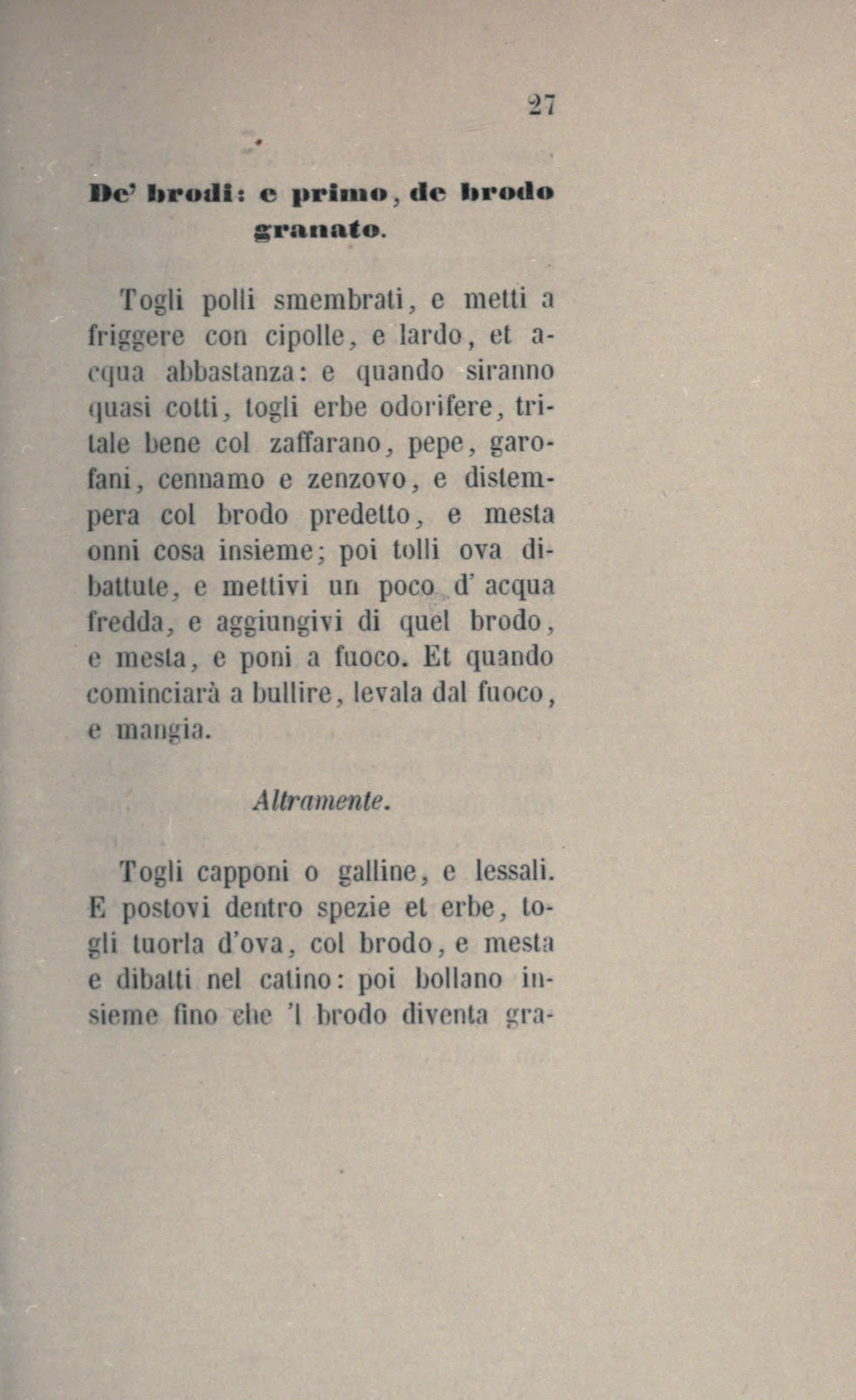 Geflügel in gewürzter Brühe mit Ei - Originalseite aus Anonimo Toscano - Libro della cocina