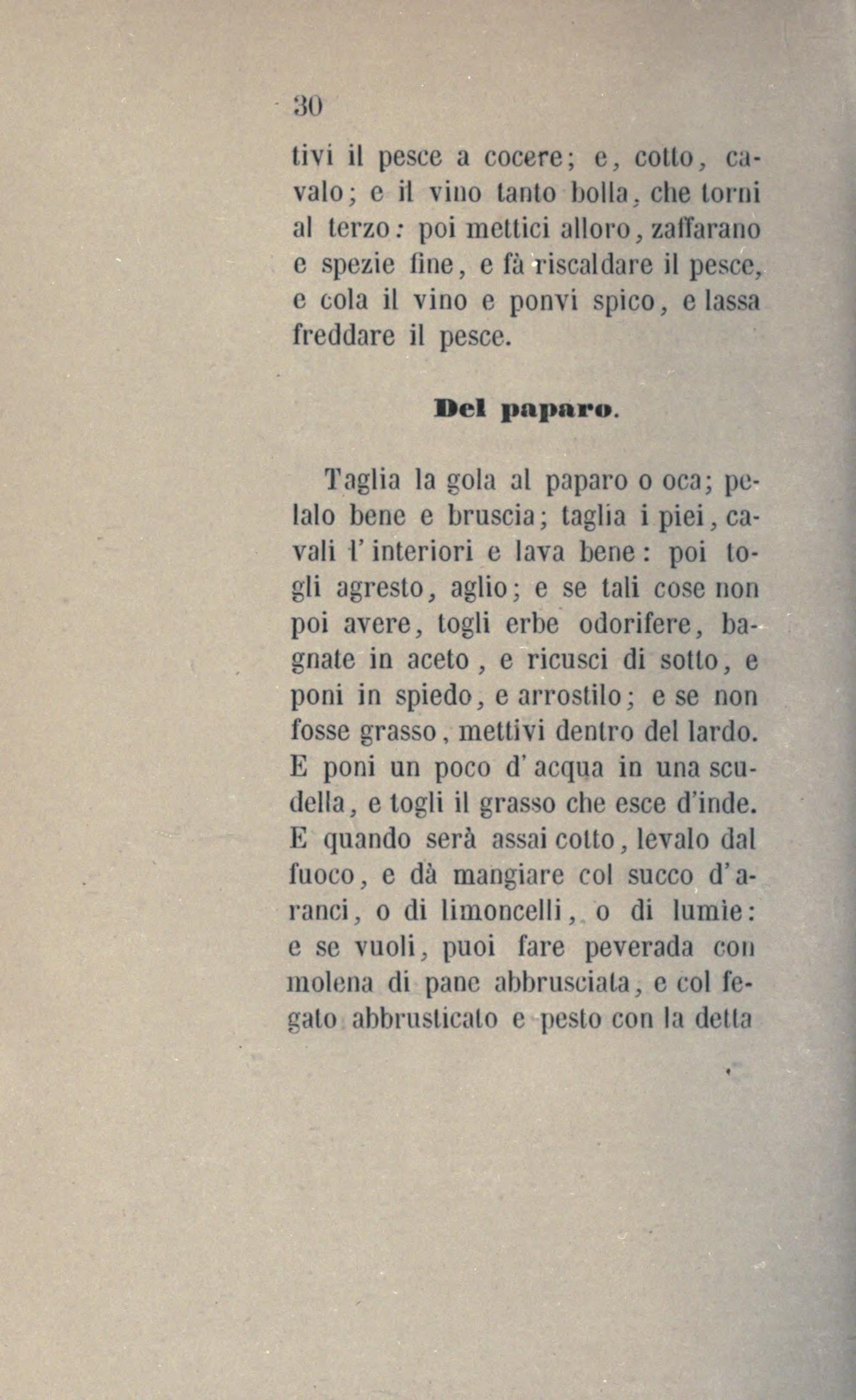 Gebratene Gans oder Ente mit saurer Sauce - Originalseite aus Anonimo Toscano - Libro della cocina