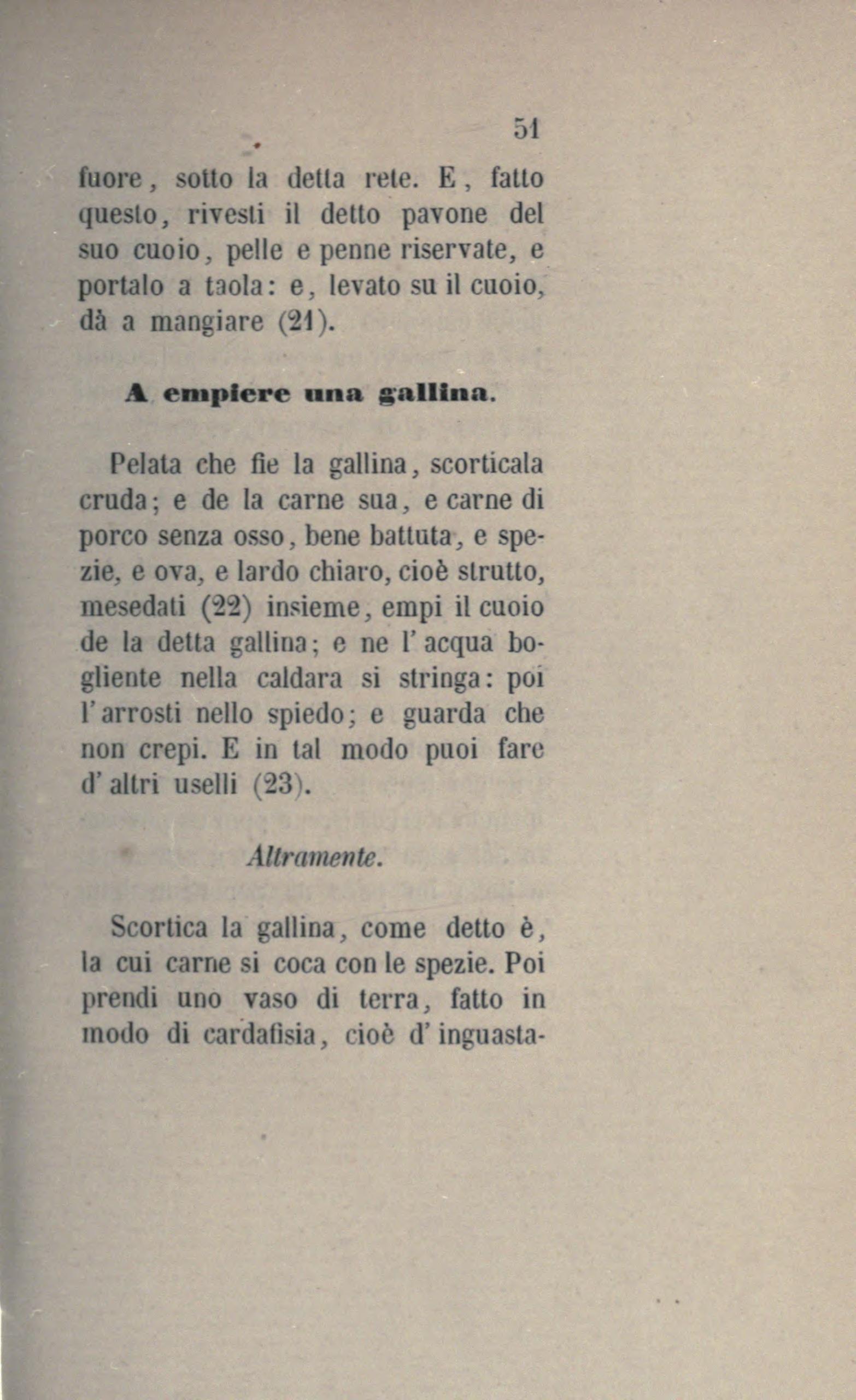 Gefülltes Huhn im Hautmantel - Originalseite aus Anonimo Toscano - Libro della cocina