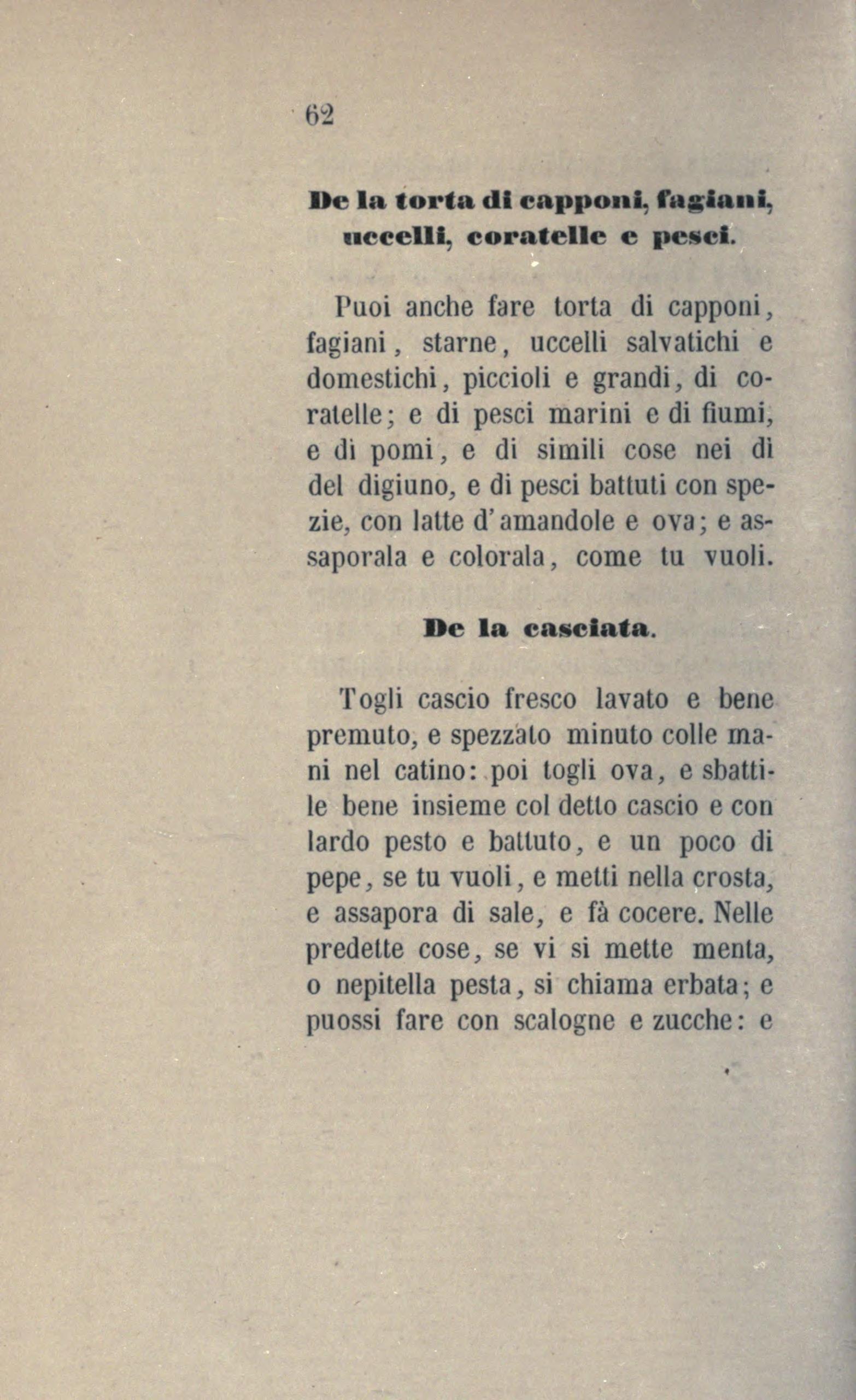 Herzhafter Käsekuchen mit Speck - Originalseite aus Anonimo Toscano - Libro della cocina