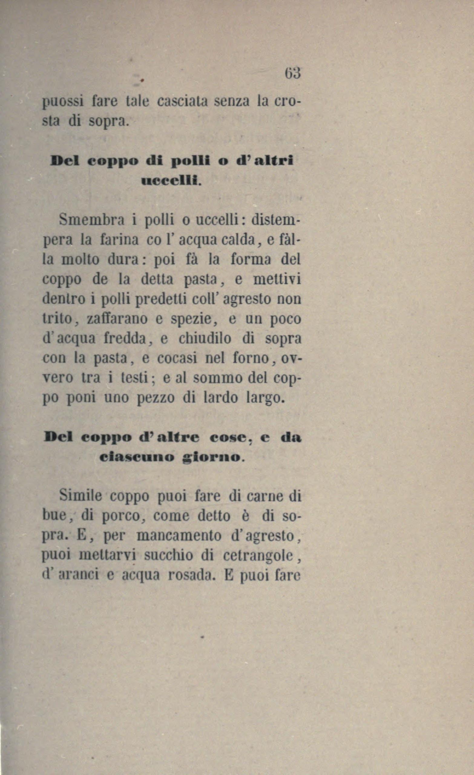 Geflügelpastete im Teigmantel - Originalseite aus Anonimo Toscano - Libro della cocina