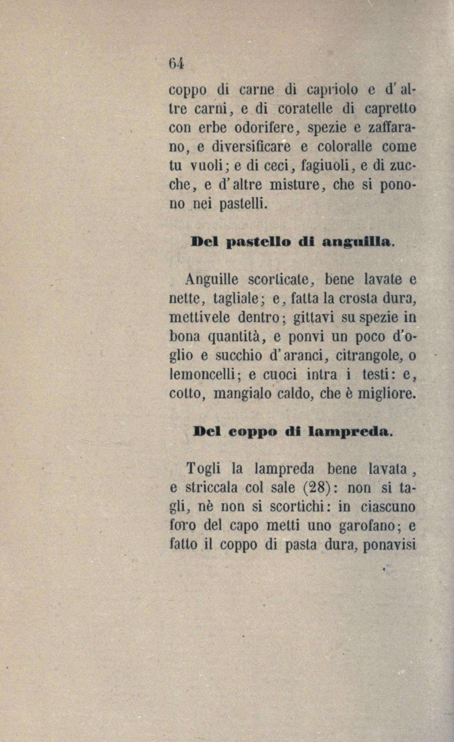 Lamprete in Pastete oder gebraten - Originalseite aus Anonimo Toscano - Libro della cocina