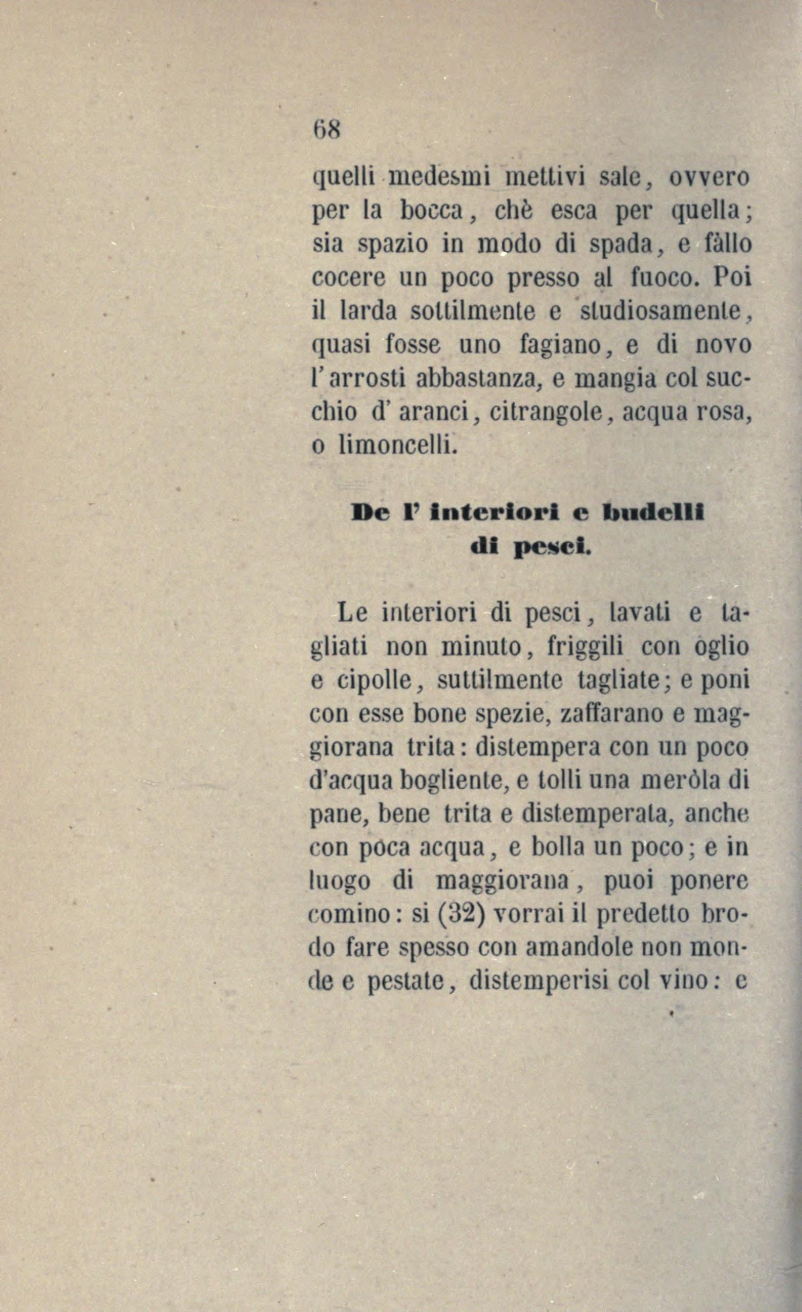 Gewürzte Fischinnereien mit Brot - Originalseite aus Anonimo Toscano - Libro della cocina