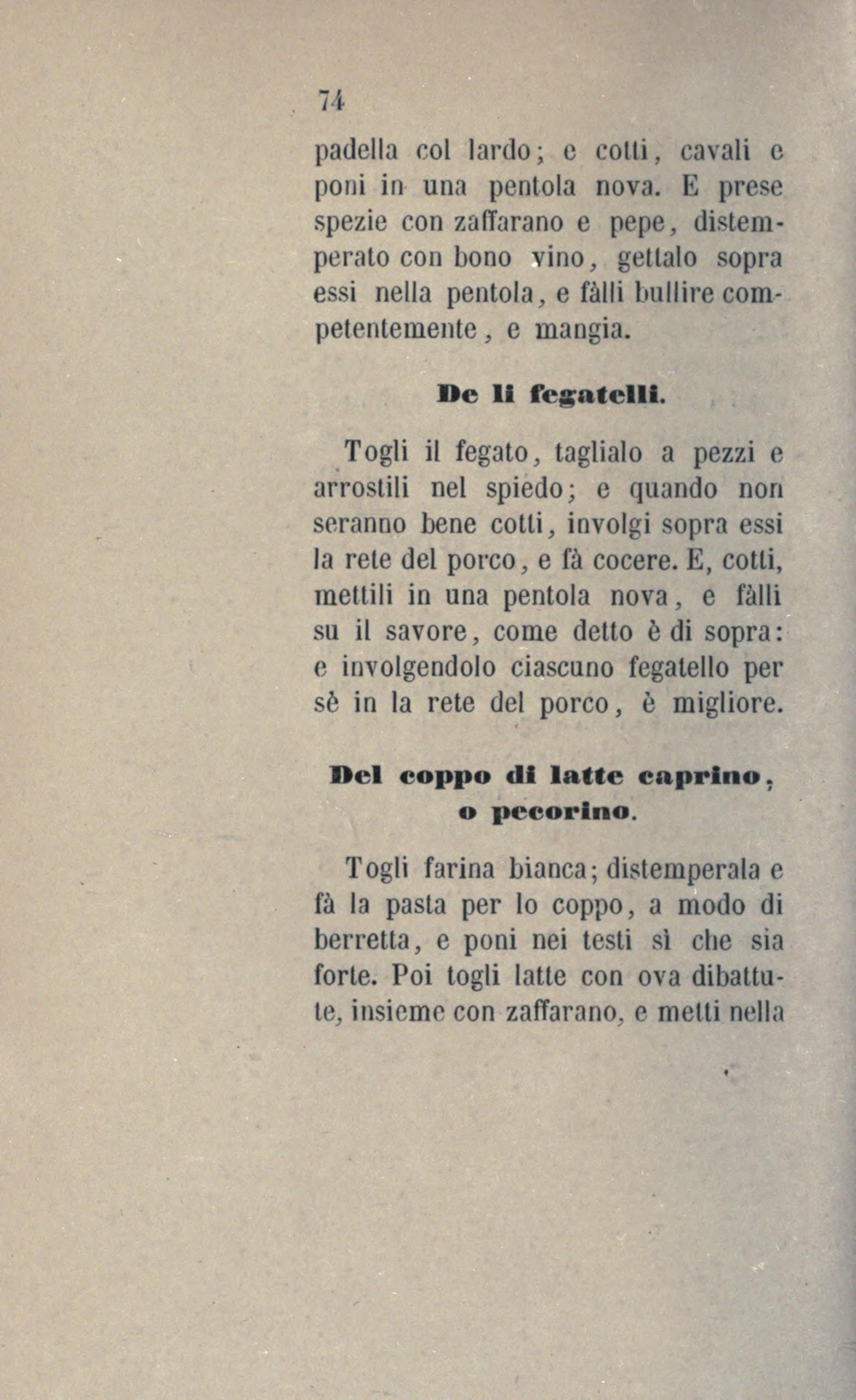 Coppo mit Ziegen- oder Schafsmilch und Eiern - Originalseite aus Anonimo Toscano - Libro della cocina
