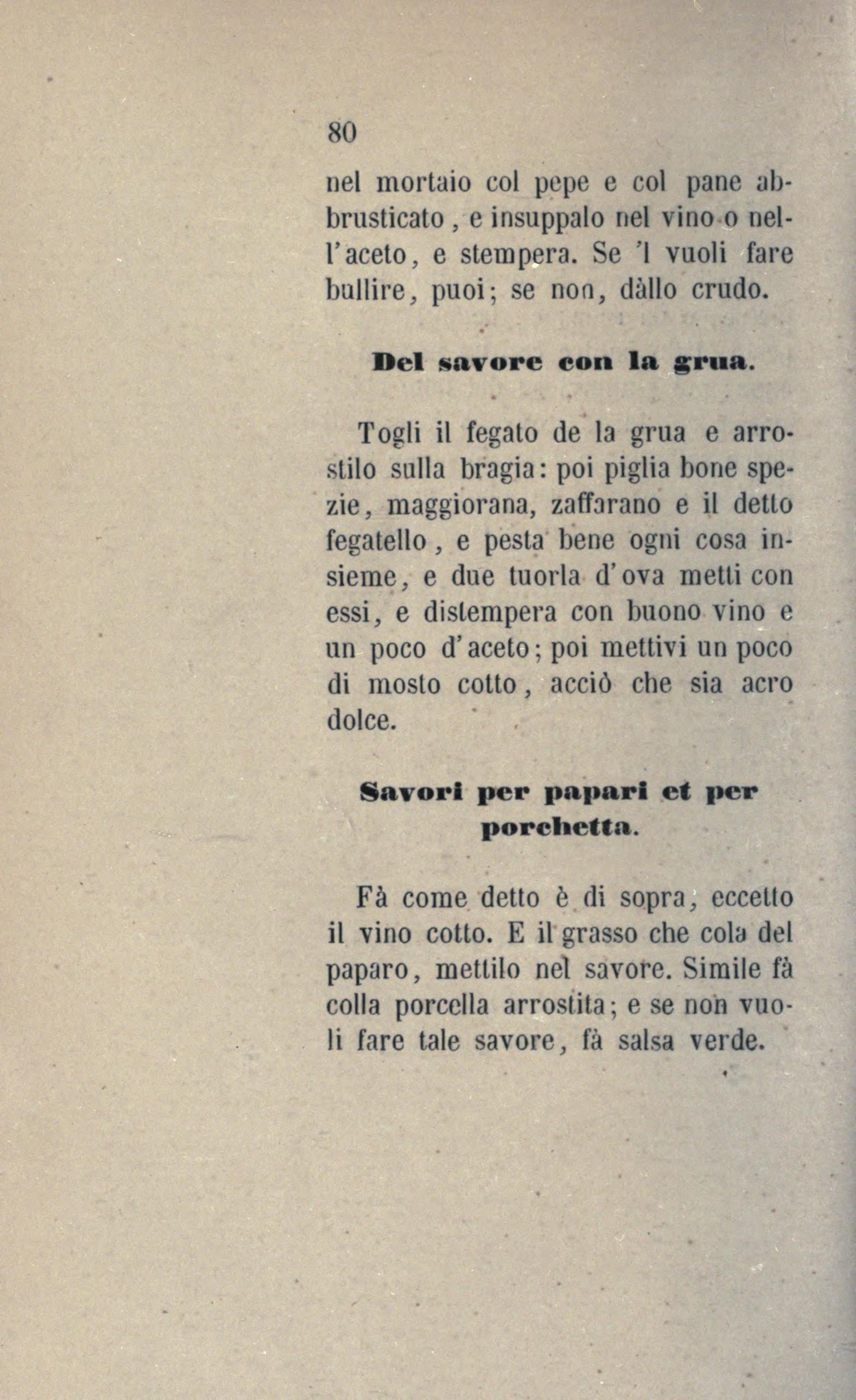 Kranichleber-Sauce süß-sauer - Originalseite aus Anonimo Toscano - Libro della cocina