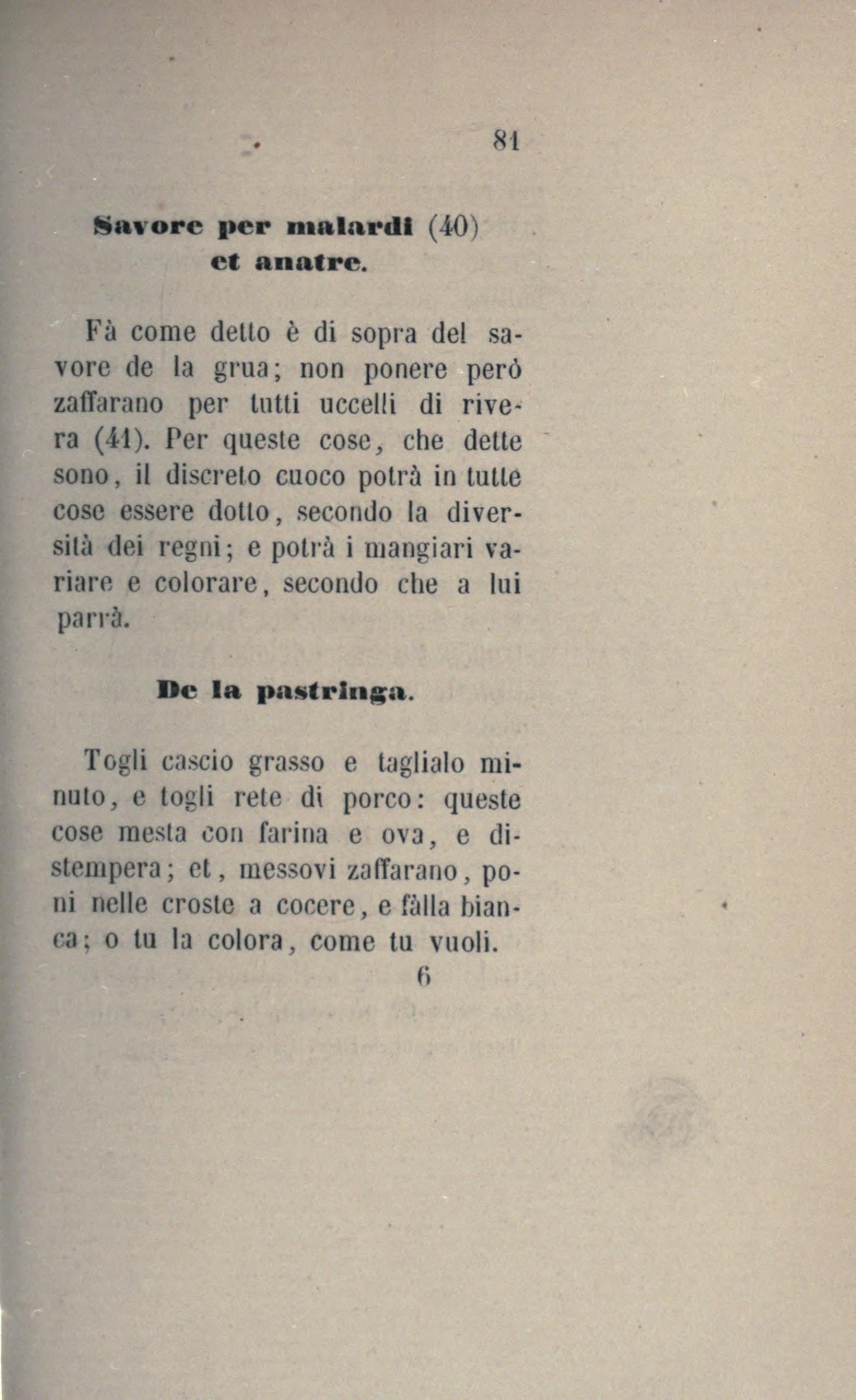 Allgemeine Hinweise zu Saucen für Vögel - Originalseite aus Anonimo Toscano - Libro della cocina