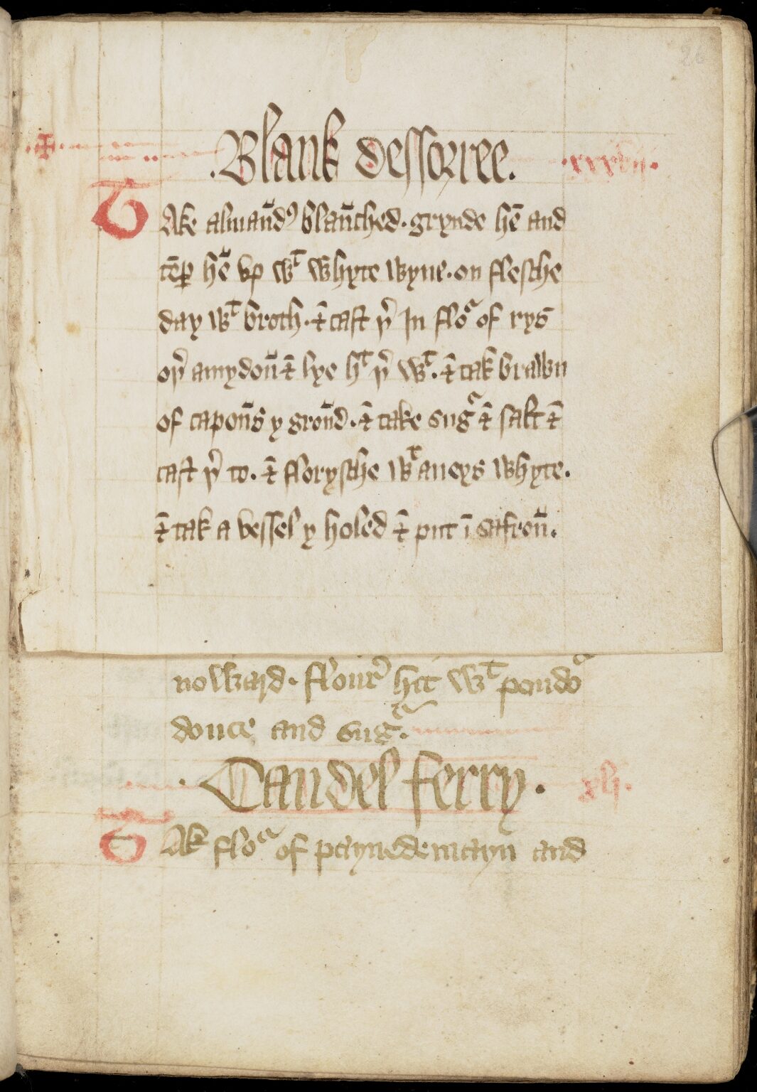 Weißes Gericht mit Kapaun und Mandeln — Originalseite aus The Forme of Cury