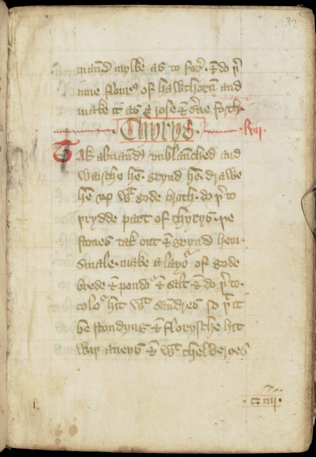 Kirschmus mit Mandeln — Originalseite aus The Forme of Cury
