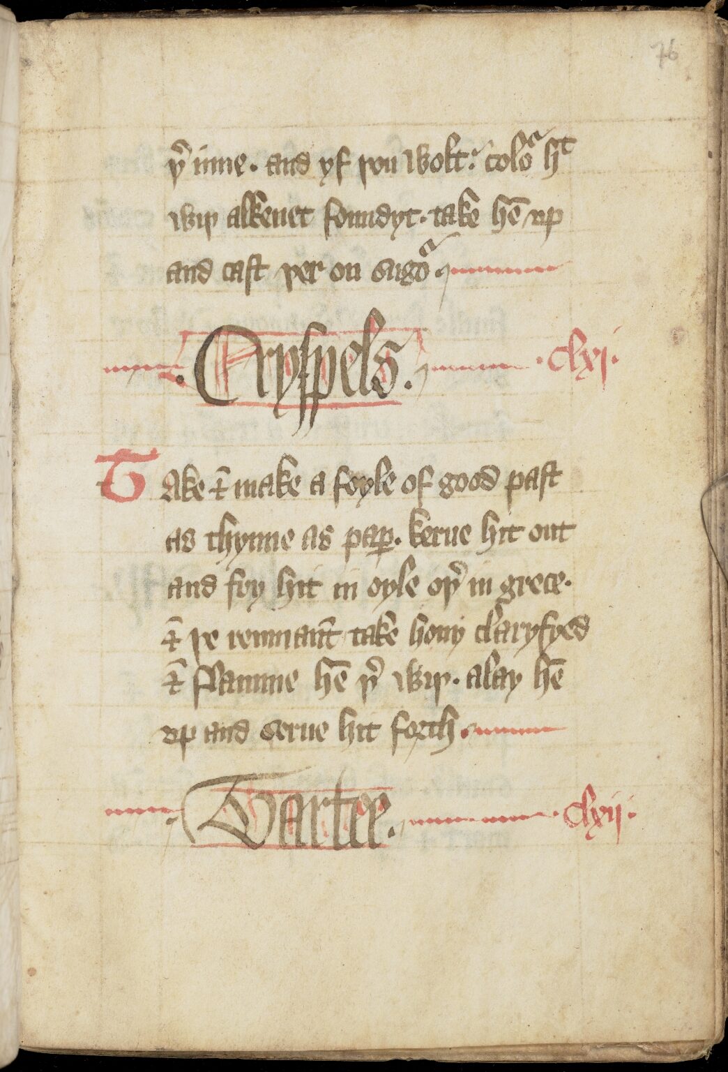 Pastete mit Schweinefleisch und Vögeln — Originalseite aus The Forme of Cury
