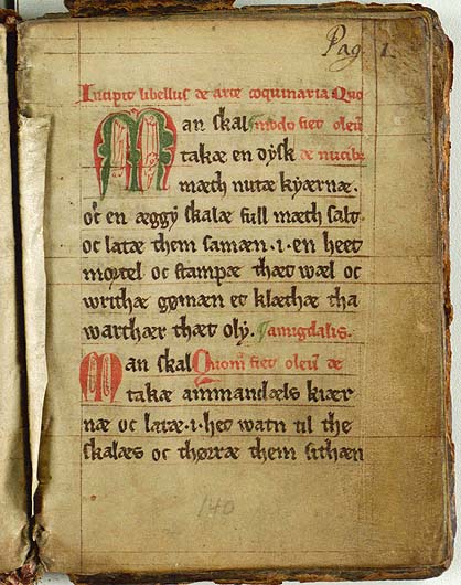 Mandelöl herstellen — Originalseite aus Kogebog (Harpestreng-Handschrift NKS 66)