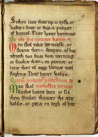 Knoblauch-Trauben-Sauce — Originalseite aus Kogebog (Harpestreng-Handschrift NKS 66)