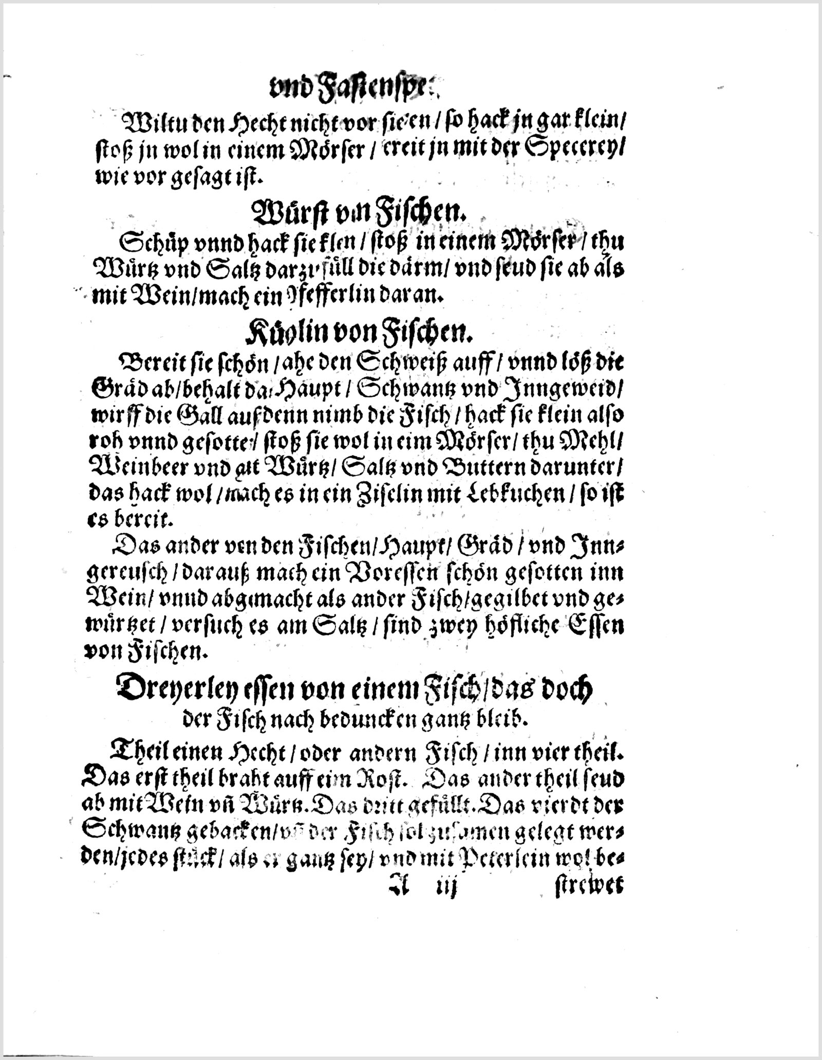 Fischküchlein und Fisch-Vorspeise — Originalseite aus Koch und Kellermeisterei