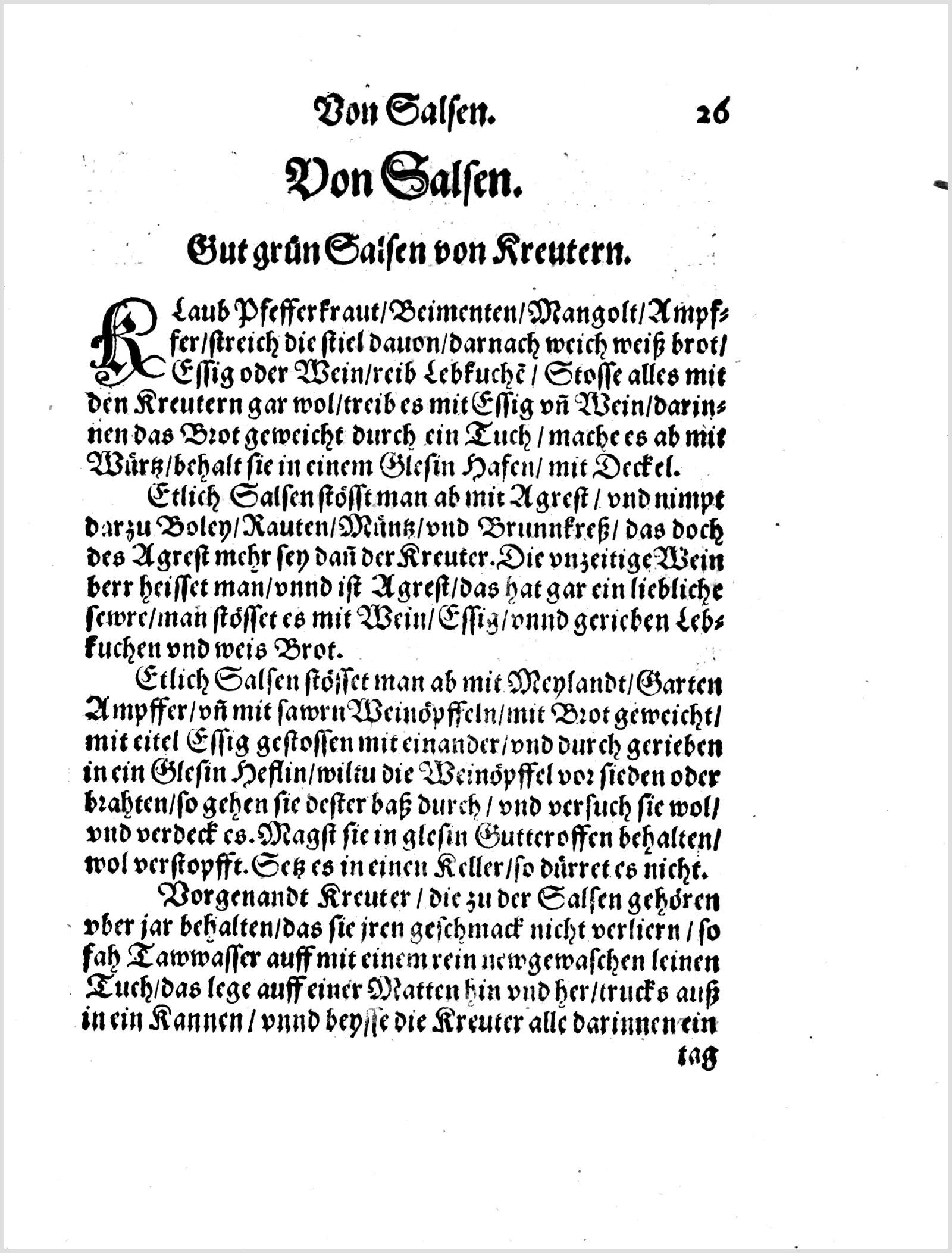 Sammlung Grüner Kräutersaucen — Originalseite aus Koch und Kellermeisterei