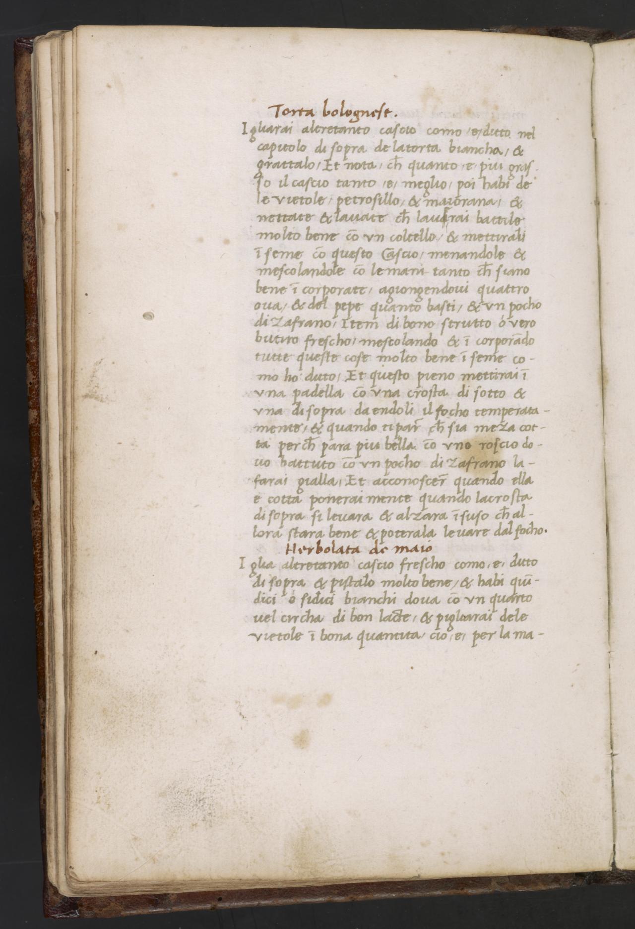 Weiße und Bologneser Käsetorte — Originalseite aus Libro de Arte Coquinaria