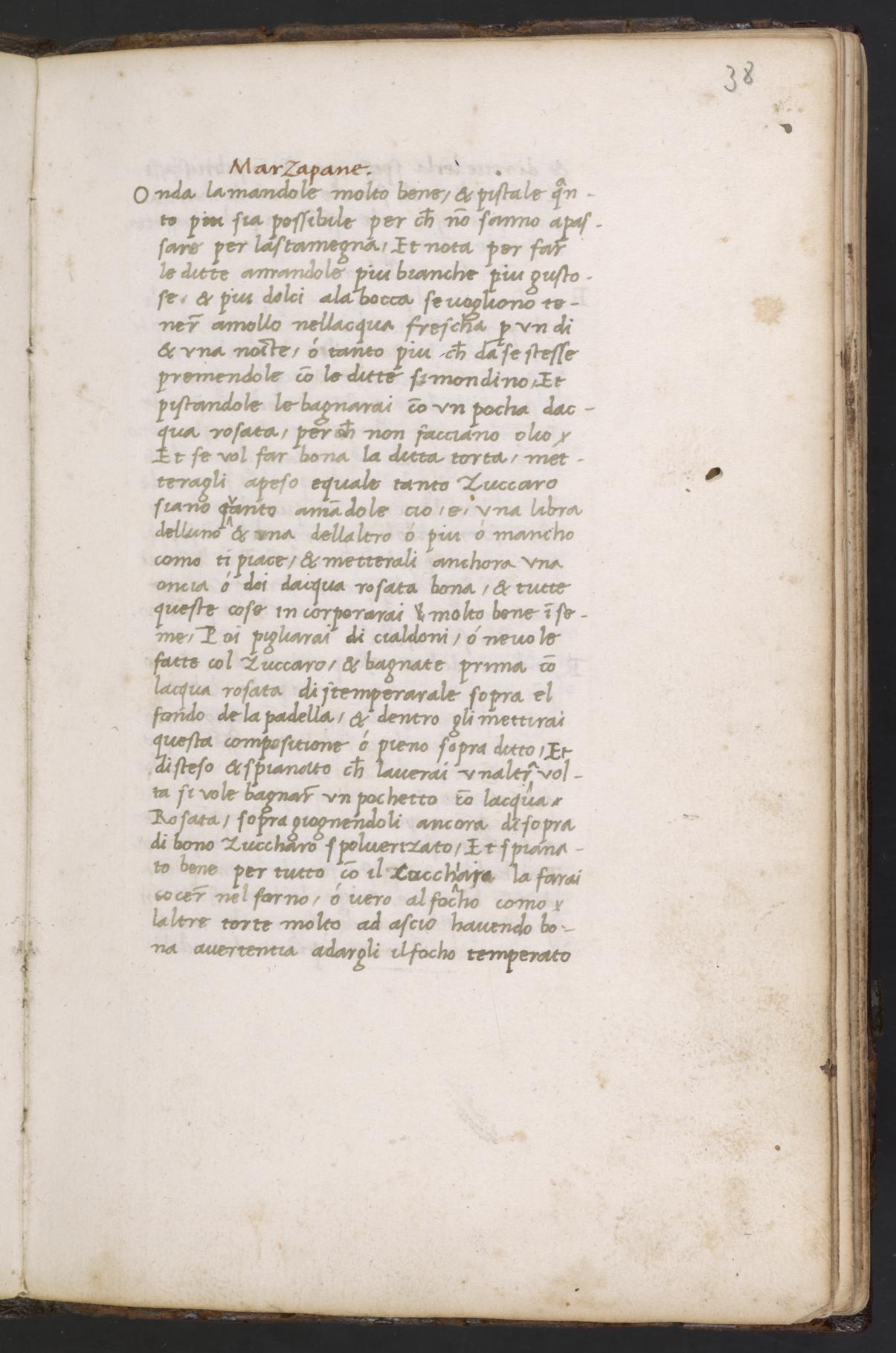 Martinos Marzipantorte mit Rosenwasser — Originalseite aus Libro de Arte Coquinaria