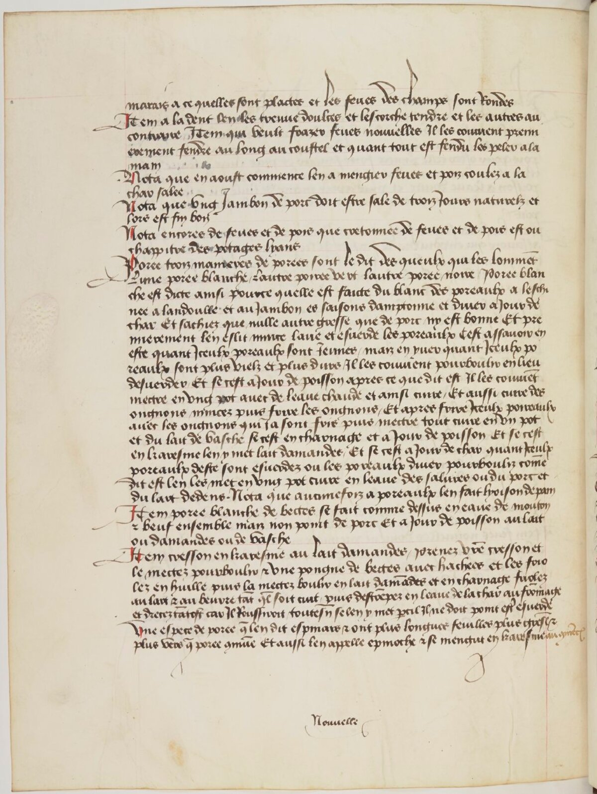 Hinweis zu Bohnen- und Erbsen-Cretonnée — Originalseite aus Ménagier de Paris