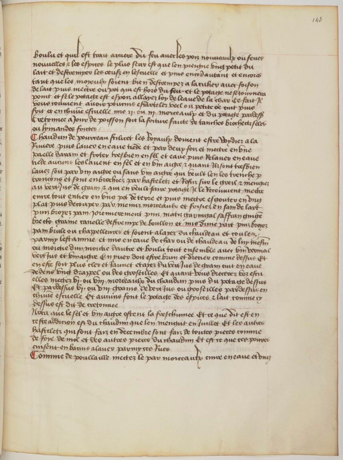 Cretonnee von jungen Erbsen oder Bohnen — Originalseite aus Ménagier de Paris