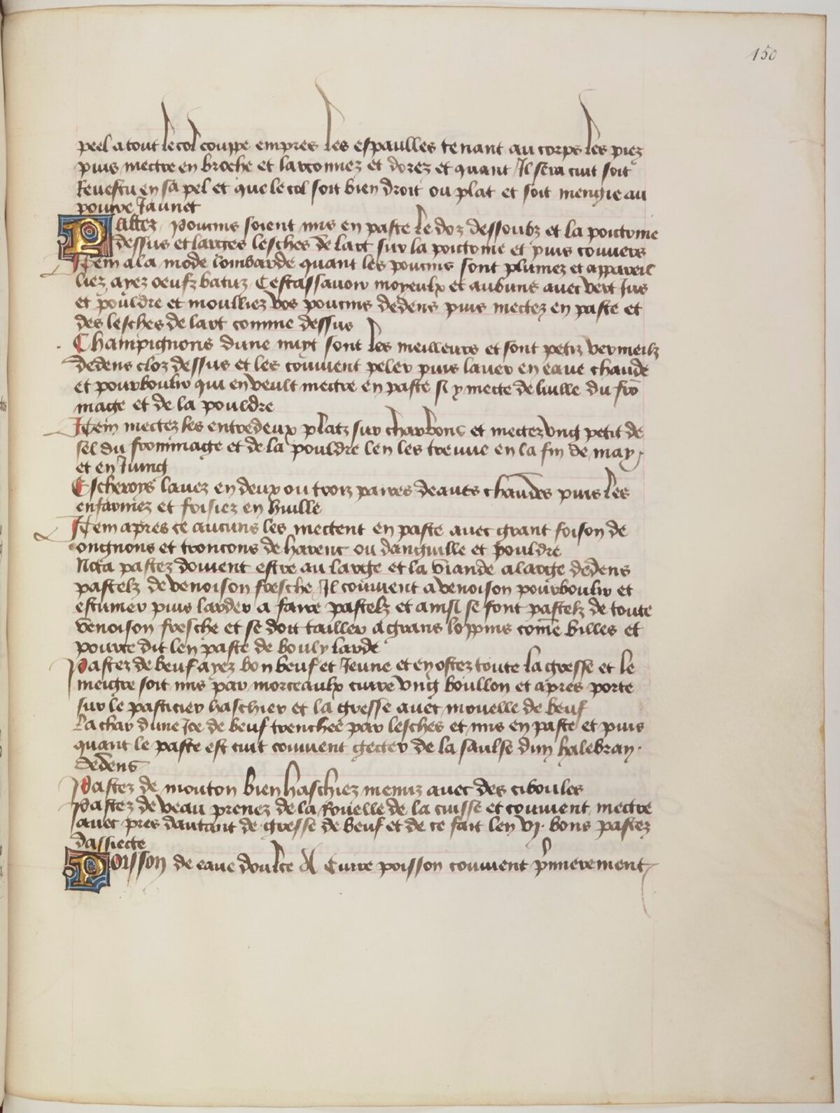 Gebratene Neunaugen oder Neunaugen-Pastete — Originalseite aus Ménagier de Paris