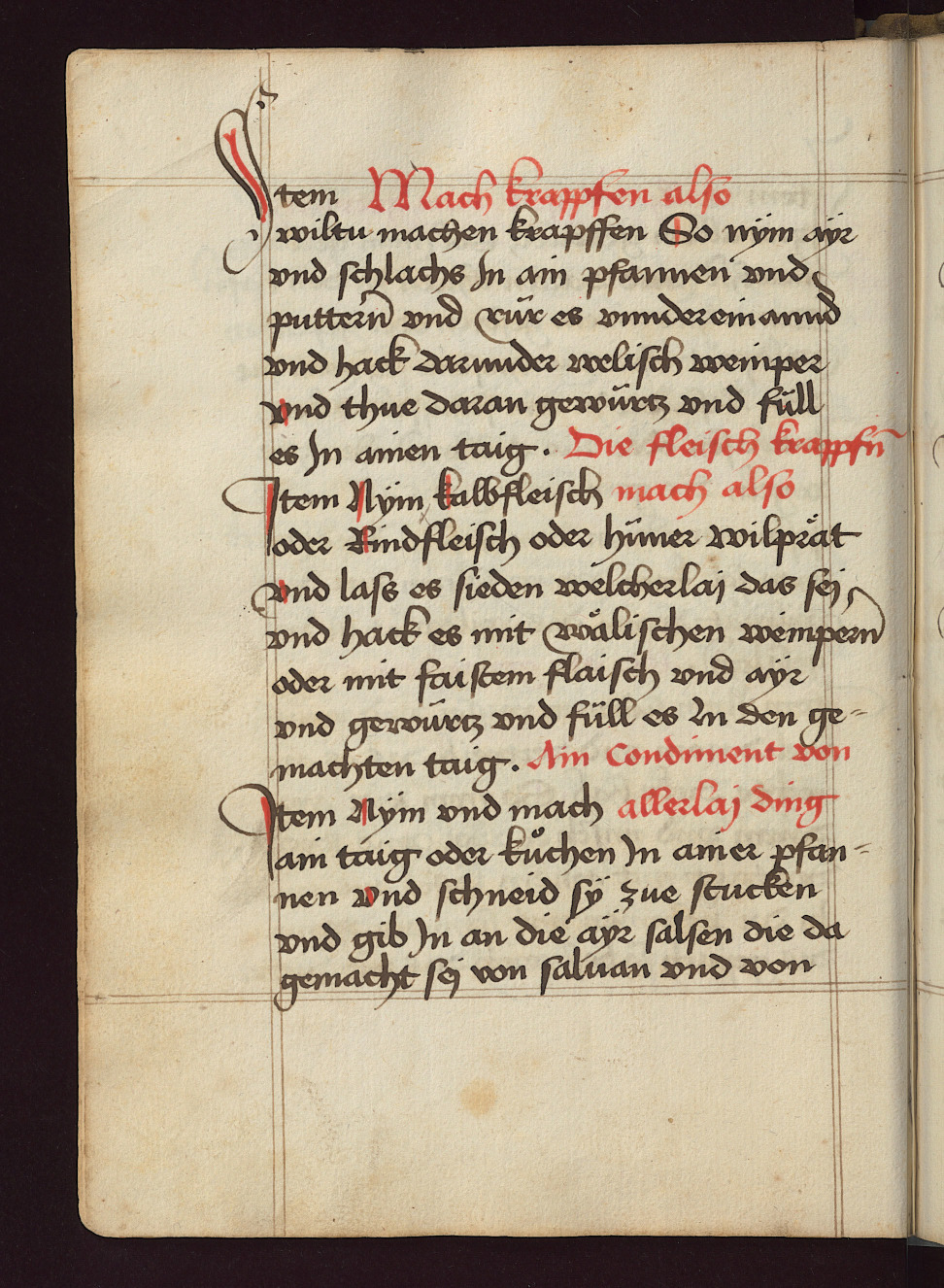Fleischkrapfen mit Rosinen oder fettem Fleisch - Originalseite aus Kochbuch des Meisters Hans