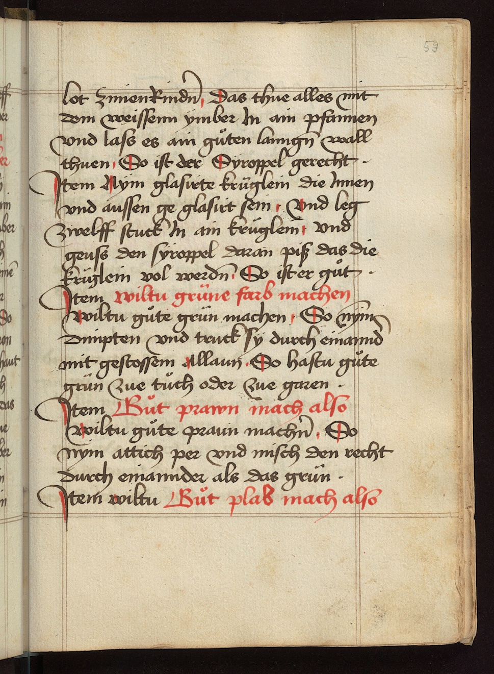 Grüner Textilfarbstoff aus Tinte und Alaun - Originalseite aus Kochbuch des Meisters Hans